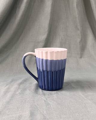 Artistic Harmony: Stylish Dual-Toned Studio Pottery Ceramic Striped Tricolor Coffee Mug in Blue & White 1