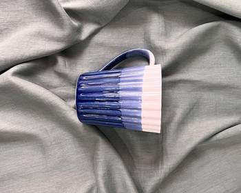 Artistic Harmony: Stylish Dual-Toned Studio Pottery Ceramic Striped Tricolor Coffee Mug in Blue & White 2