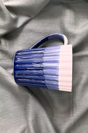 Artistic Harmony: Stylish Dual-Toned Studio Pottery Ceramic Striped Tricolor Coffee Mug in Blue & White