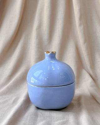 Lavender Serenity: Handcrafted Ceramic Pomegranate Bowl with Golden Crown Lid - Knick Knack, Candy Bowl 1