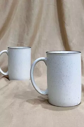 Mountain Cabin Serenity: Handcrafted Ivory White Campfire Mug with Unique Speckles and Hand-Painted