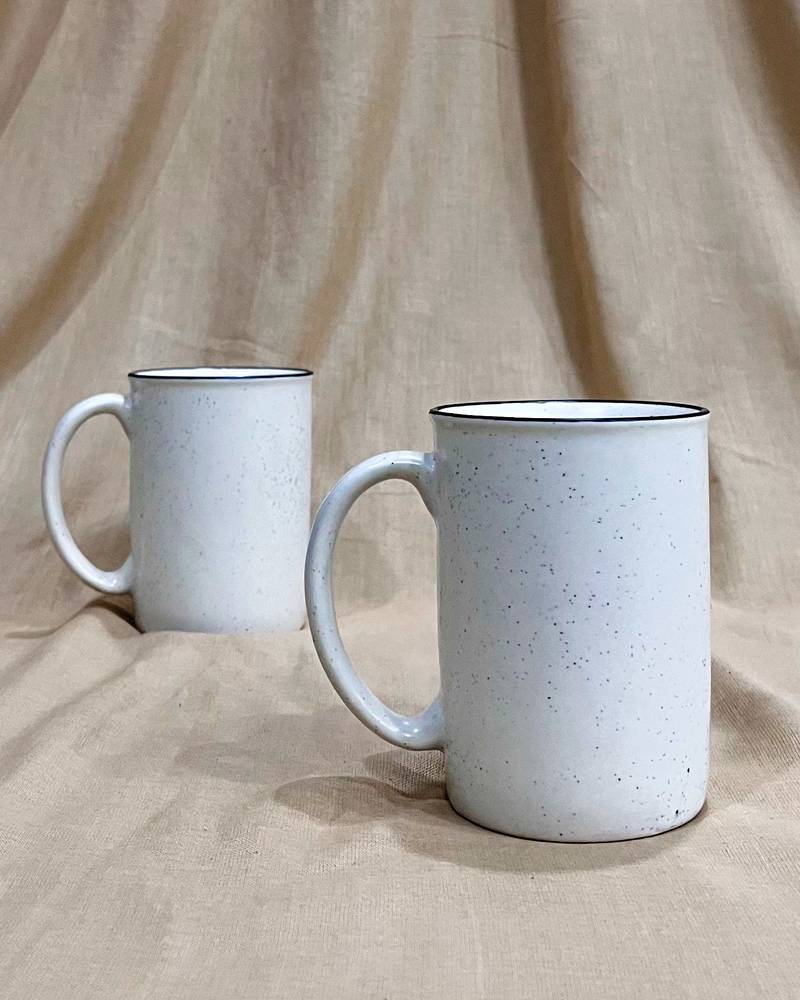 Mountain Cabin Serenity: Handcrafted Ivory White Campfire Mug with Unique Speckles and Hand-Painted