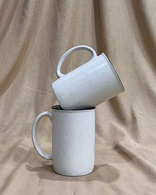 Mountain Cabin Serenity: Handcrafted Ivory White Campfire Mug with Unique Speckles and Hand-Painted 4