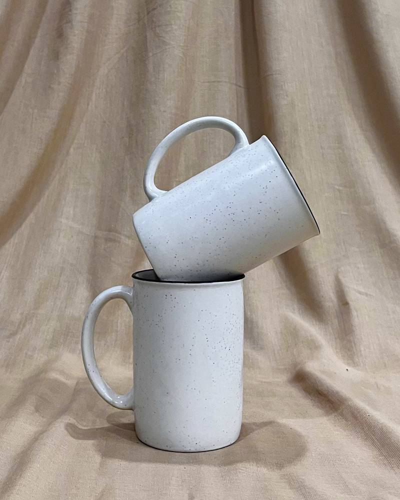 Mountain Cabin Serenity: Handcrafted Ivory White Campfire Mug with Unique Speckles and Hand-Painted