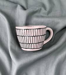 Urban Chic: Handcrafted Ceramic Mug with Brick Design Inside and Outside in Black on Ivory-White Background