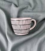 Urban Chic: Handcrafted Ceramic Mug with Brick Design Inside and Outside in Black on Ivory-White Background