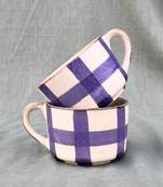 Lavender Harmony: Hand-painted Matt Finish Ceramic Mug With Contrasting Checked Pattern on ivory white background