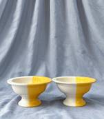 Sunshine Delight: Hand-Painted Half and Half Yellow and Ivory White Ceramic Pedestal Bowl for Desserts and Ice Cream