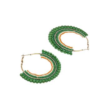 Contemporary Gold Plated Hoop Earring with Green Colored Beads Studded for Girls and Women. 1