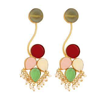 Statement Gold Plated Multicolored Abstract shaped Drop Earring for Girls and Women. 1