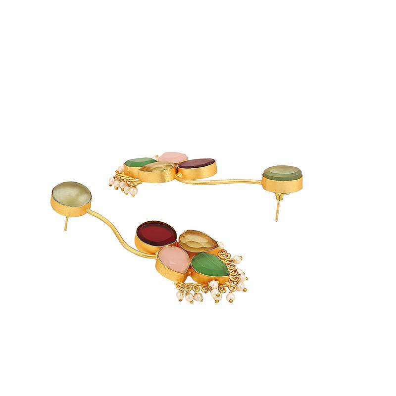 Statement Gold Plated Multicolored Abstract shaped Drop Earring for Girls and Women.