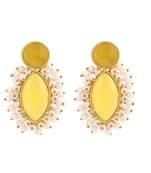 Statement Gold Plated Yellow Colored Stone and pearl studded eye shaped Stud Earring for girls and Women