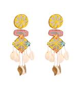 Statement fabric base mirror and shells studded Geometrical shaped Dangle and drop earring for Girls and Women.