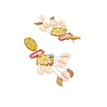 Statement fabric base mirror and shells studded Geometrical shaped Dangle and drop earring for Girls and Women. 2