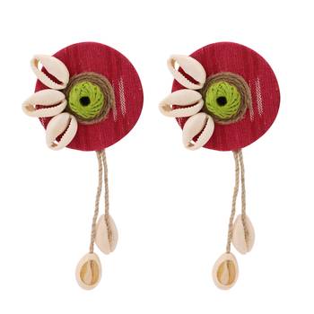 Statement Red colored Fabric base Shells studded round shaped Dangle and Drop Earring for Girls and Women. 1