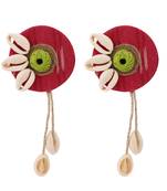 Statement Red colored Fabric base Shells studded round shaped Dangle and Drop Earring for Girls and Women.