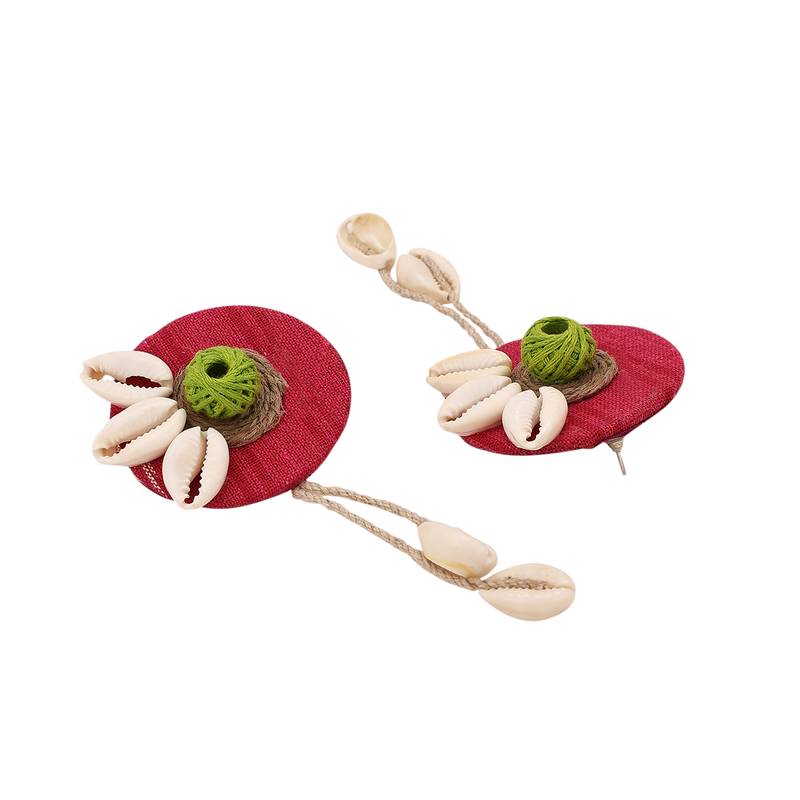 Statement Red colored Fabric base Shells studded round shaped Dangle and Drop Earring for Girls and Women.