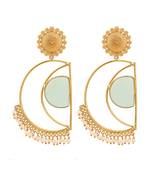 Statement Gold Plated Cressecent Shaped Blue Stone and Peal Drop Earring for Girls and Women.