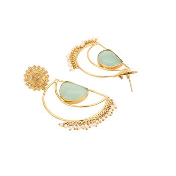 Statement Gold Plated Cressecent Shaped Blue Stone and Peal Drop Earring for Girls and Women. 2