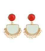 Contemporary Gold Plated Chandbali shaped Multicolor stone and pearl studded Drop Earring for Girls and Women.