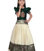 EVERWILLOW Kids Green New south Indian traditional pattu pavadai Jacquard Lehenga choli for girls dress