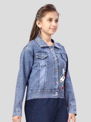 Aarika girls blue color embellished denim jacket 3