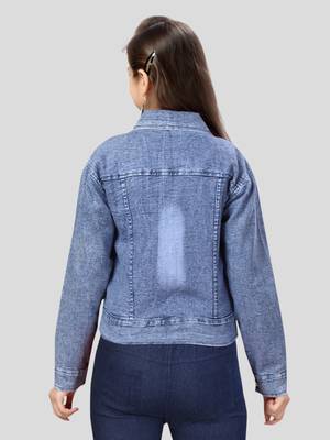 Aarika girls blue color embellished denim jacket 4