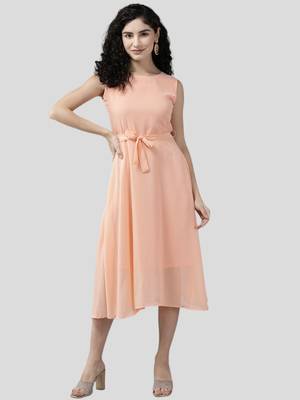 Aarika womens peach color georgette middi 1