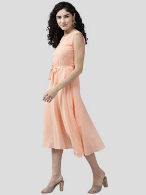 Aarika womens peach color georgette middi 3