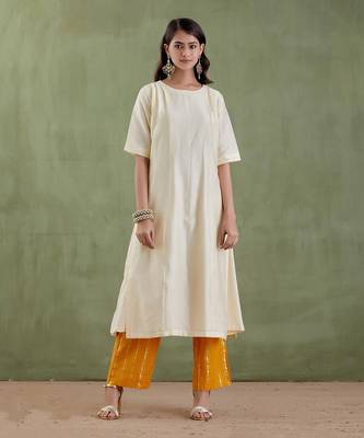 Ecru & yellow suniti devi kurta set 2