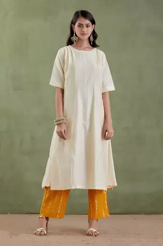 Ecru & yellow suniti devi kurta set