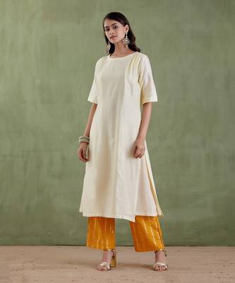 Ecru & yellow suniti devi kurta set 3