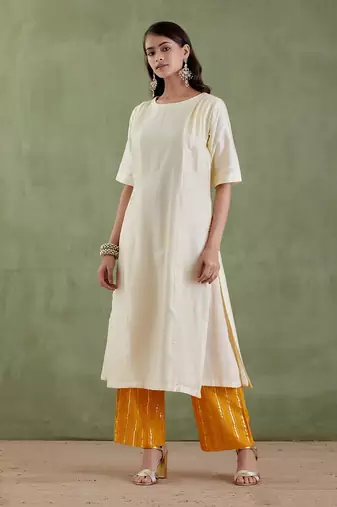 Ecru & yellow suniti devi kurta set