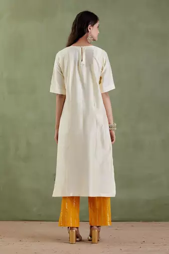 Ecru & yellow suniti devi kurta set