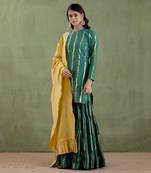 Dark green indira devi sharara set