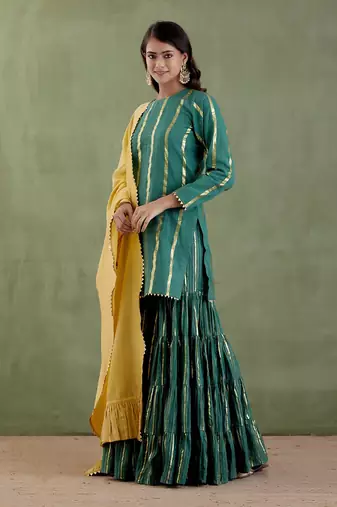 Dark green indira devi sharara set