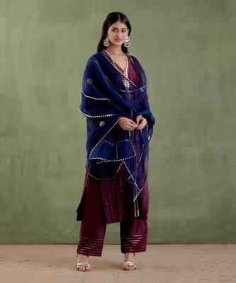 Wine & midnight blue sita devi kurta set 1