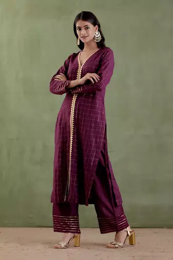 Wine & midnight blue sita devi kurta set