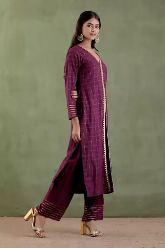 Wine & midnight blue sita devi kurta set