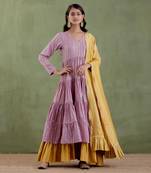 Lilac & golden yellow chennamma tier kurta set