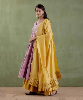 Lilac & golden yellow chennamma tier kurta set 2
