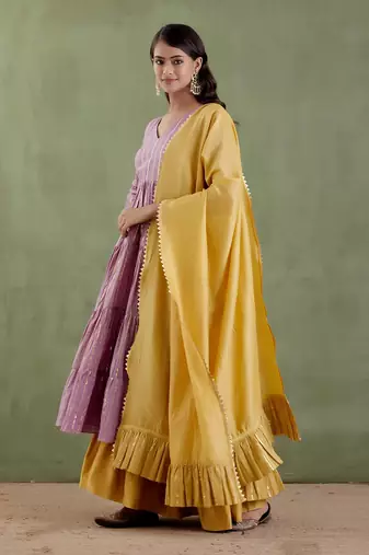 Lilac & golden yellow chennamma tier kurta set