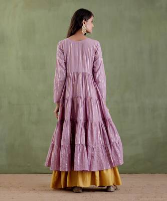 Lilac & golden yellow chennamma tier kurta set 5