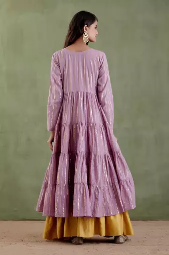 Lilac & golden yellow chennamma tier kurta set