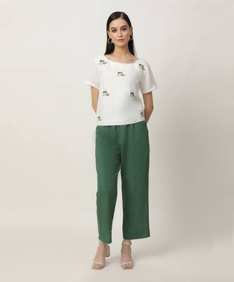 Ivory & deep green annie pant set 1