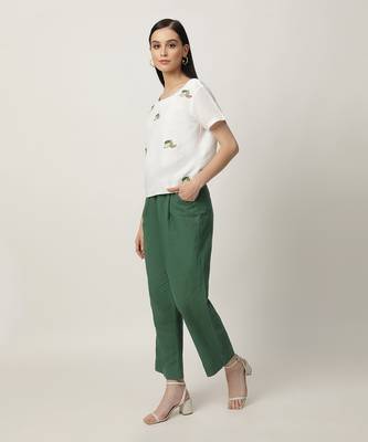 Ivory & deep green annie pant set 2