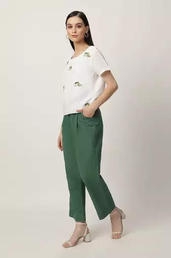 Ivory & deep green annie pant set