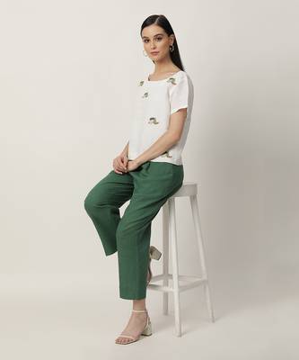 Ivory & deep green annie pant set 3