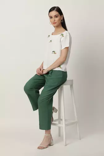 Ivory & deep green annie pant set