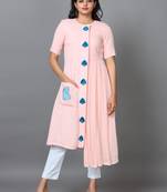 Hassu's women peach half sleeve cotton solid straight calf-long salwar suit -with dupatta